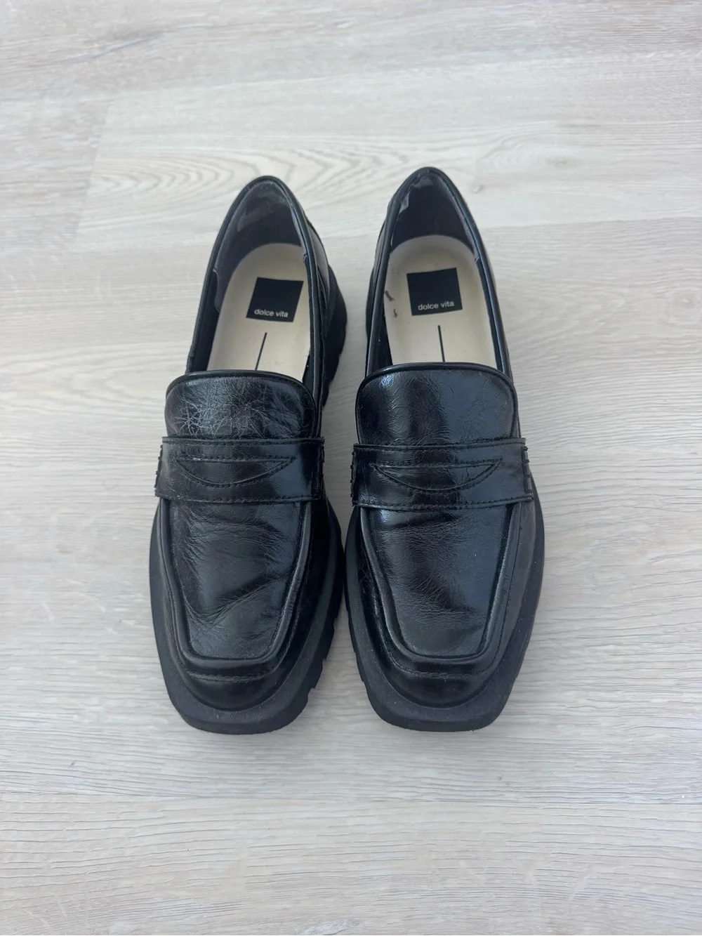 Dolce Vita Black Leather Square-Toe Penny Loafers